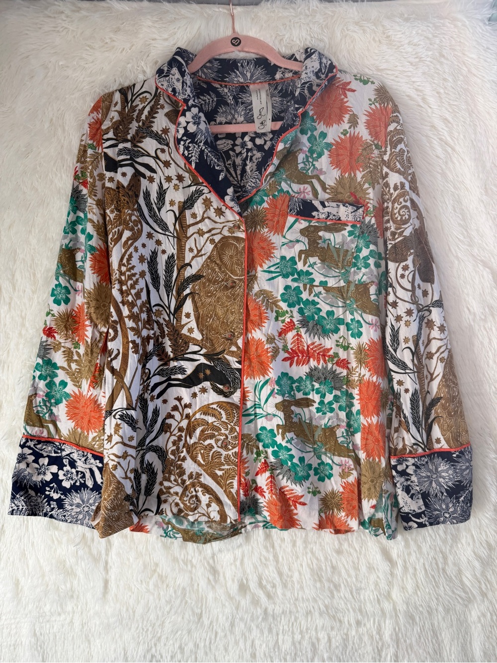 Cally Conway Anthropologie Womens Button-Up Flannel Sleep Top M Whimsical Comfy